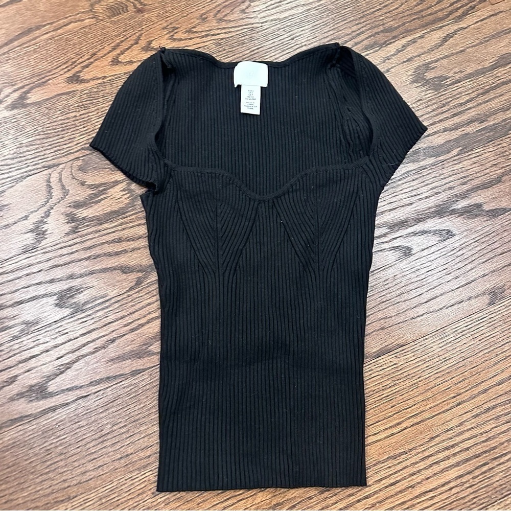 Black Ribbed Knit Sweetheart Top